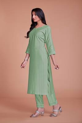 Sober And Classy Pista Colour Ethnic Top Bottom Set For Girls 3