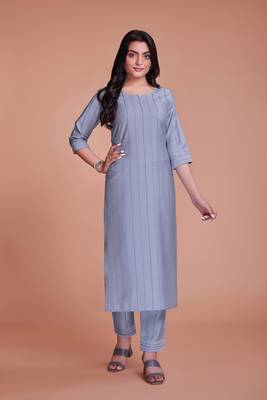 Sober And Classy Grey Colour Ethnic Top Bottom Set For Girls 1