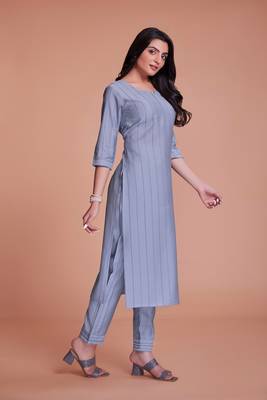 Sober And Classy Grey Colour Ethnic Top Bottom Set For Girls 3