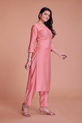 Sober And Classy Pink Colour Ethnic Top Bottom Set For Girls 3