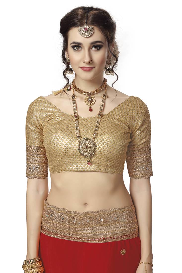 Trendmalls Red embroidered satinSaree With Blouse