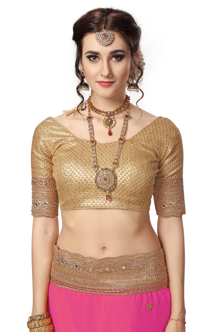 Trendmalls Trendmalls Pink Embroidered Satinsaree With Blouse