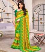 Multicolor Georgette Printed Saree With Piping Border And Fancy Printed Blouse Piece
