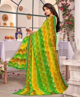 Multicolor Georgette Printed Saree With Piping Border And Fancy Printed Blouse Piece 2