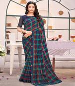 Multicolor Georgette Printed Saree With Piping Border And Fancy Printed Blouse Piece