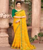 Yellow Color Brasso Saree With Attached Woven Border And Blouse Piece