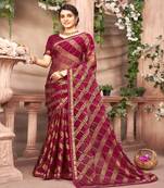 Multicolor Brasso Saree With Attached Woven Border And Blouse Piece