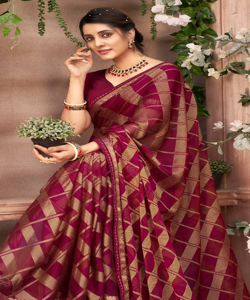 Multicolor Brasso Saree With Attached Woven Border And Blouse Piece