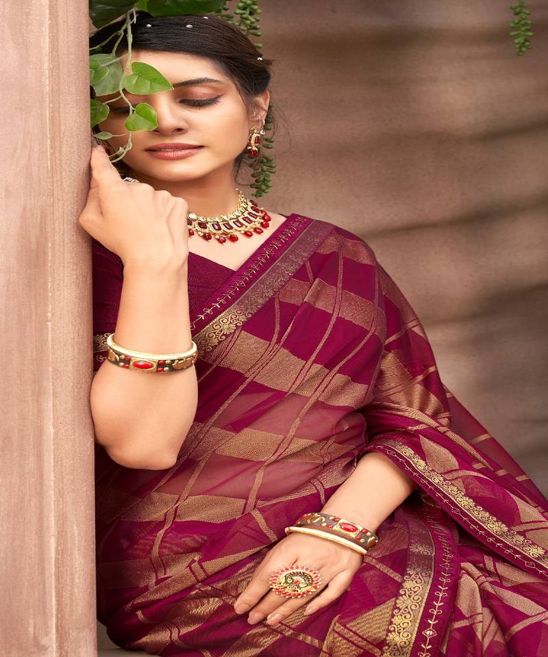 Multicolor Brasso Saree With Attached Woven Border And Blouse Piece