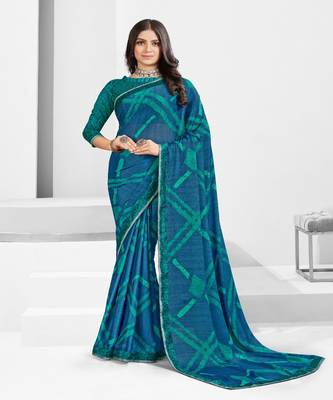 Multicolor Georgette Saree With Fancy Border And Fancy Blouse Piece 1
