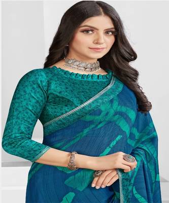 Multicolor Georgette Saree With Fancy Border And Fancy Blouse Piece 2