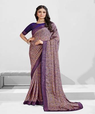 Multicolor Georgette Saree With Fancy Border And Fancy Blouse Piece 1