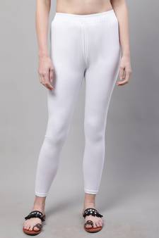 White Solid Ankle Length Legging