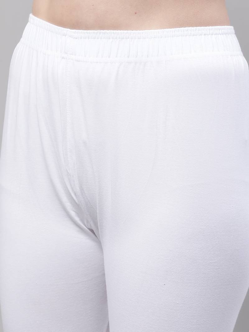 White Solid Ankle Length Legging