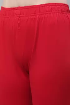 Red Solid Ankle Length Legging