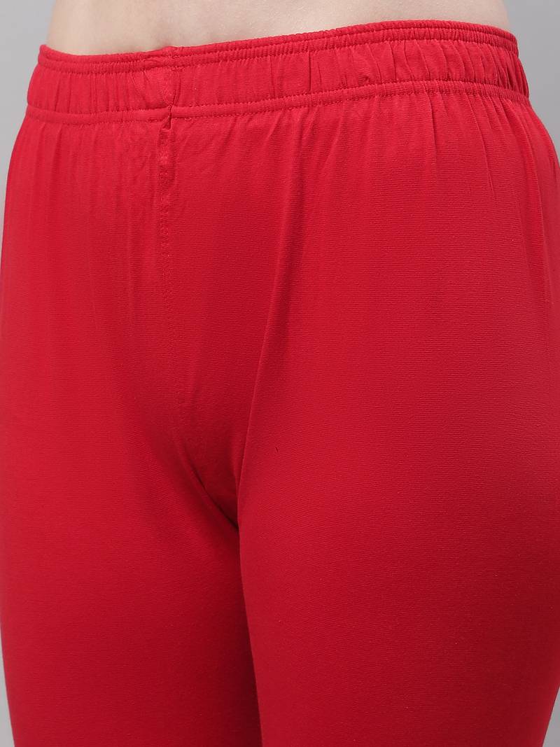 Red Solid Ankle Length Legging