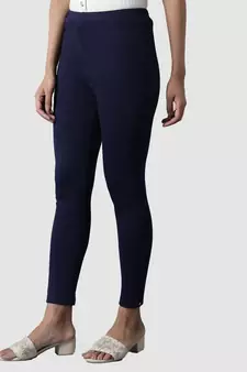 Navy Blue Solid Ankle Length Legging