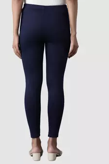 Navy Blue Solid Ankle Length Legging