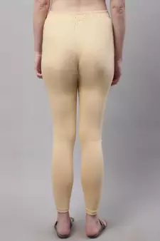 Beige Solid Ankle Length Legging