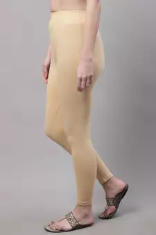 Beige Solid Ankle Length Legging