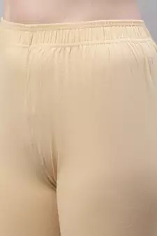 Beige Solid Ankle Length Legging