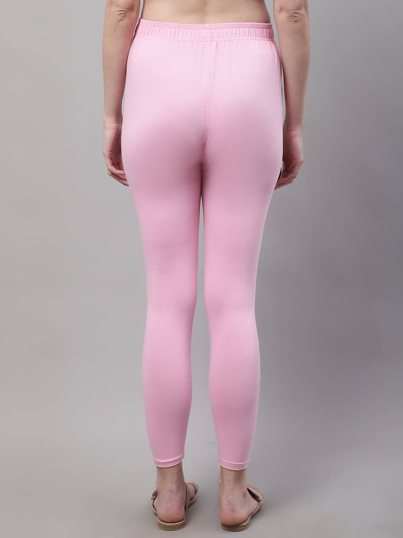 Light Pink Solid Ankle Length Legging