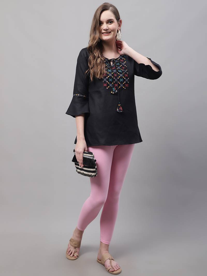 Light Pink Solid Ankle Length Legging