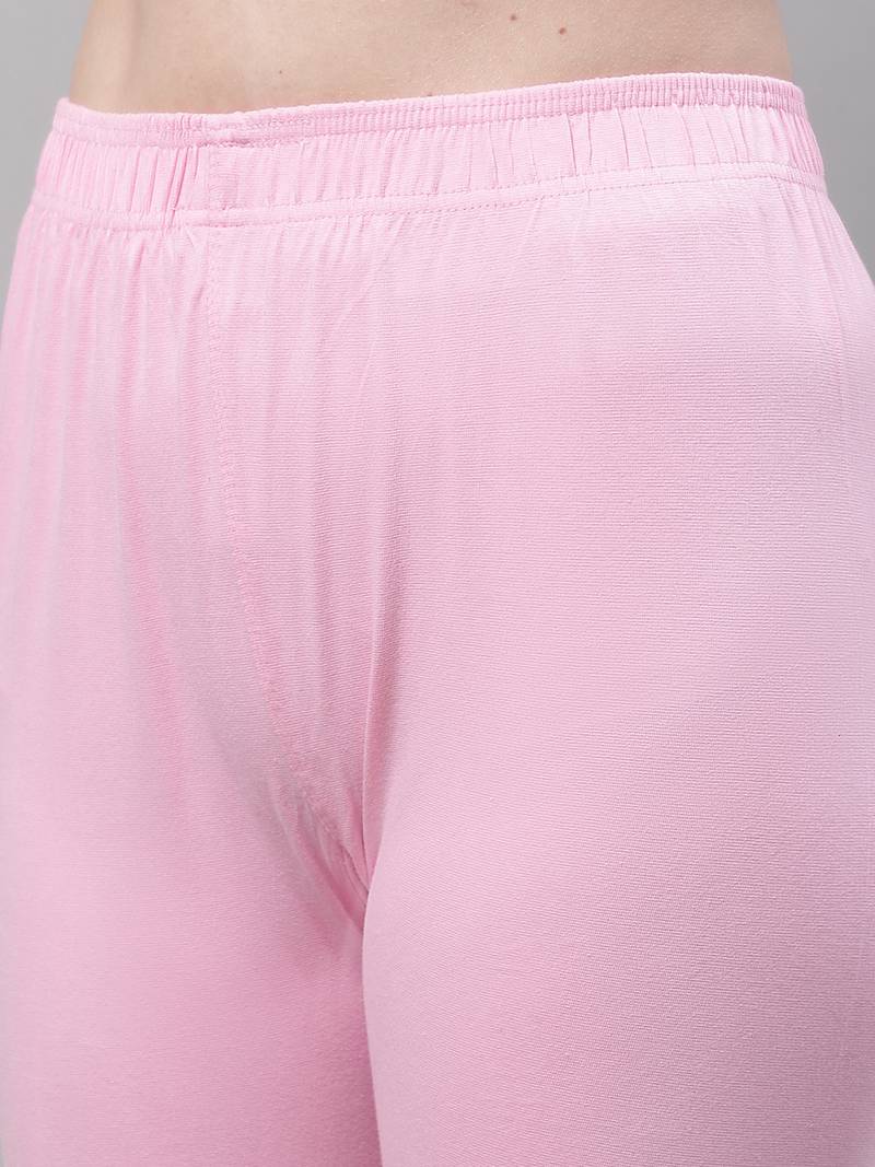 Light Pink Solid Ankle Length Legging