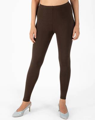 Brown Solid Ankle Length Legging 1