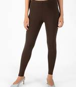 Brown Solid Ankle Length Legging