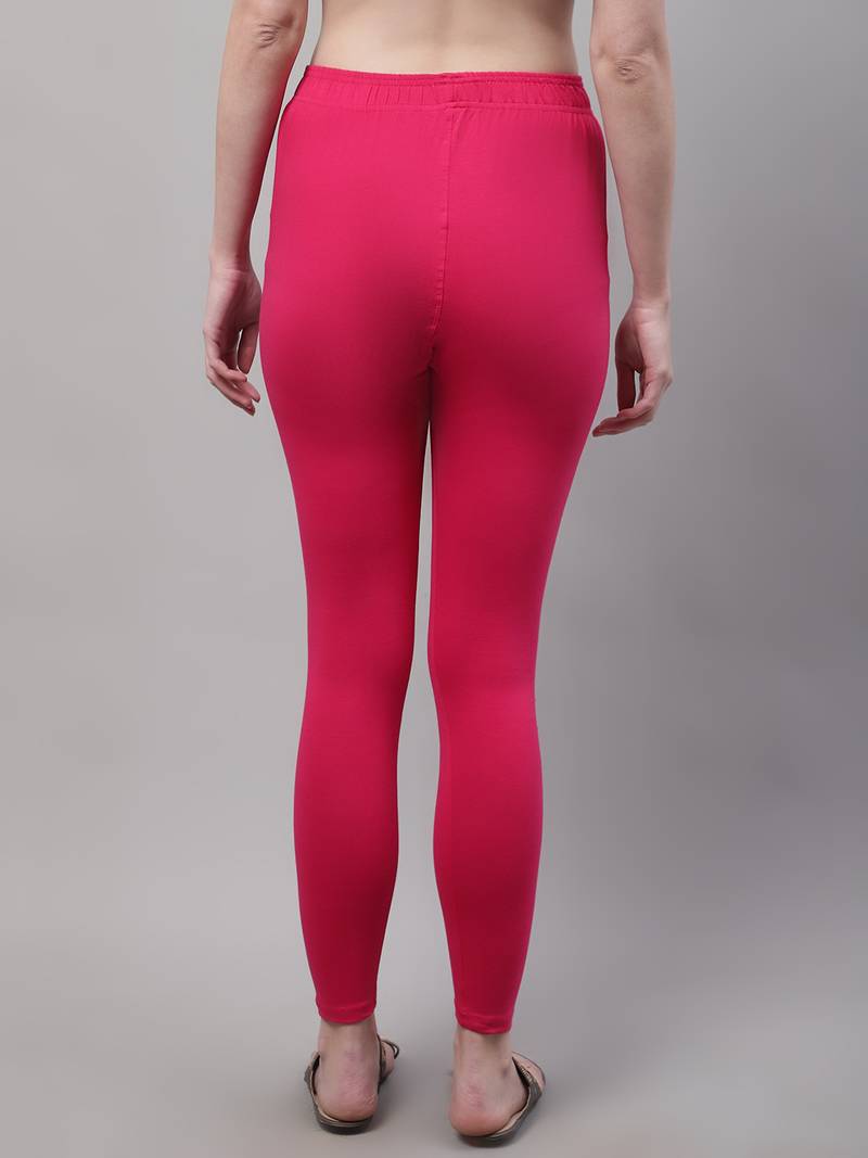 Dark Pink Solid Ankle Length Legging
