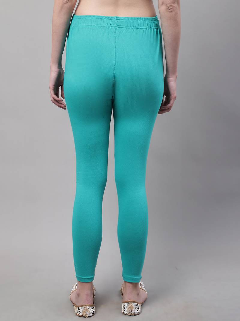 Turquoise Blue Solid Ankle Length Legging