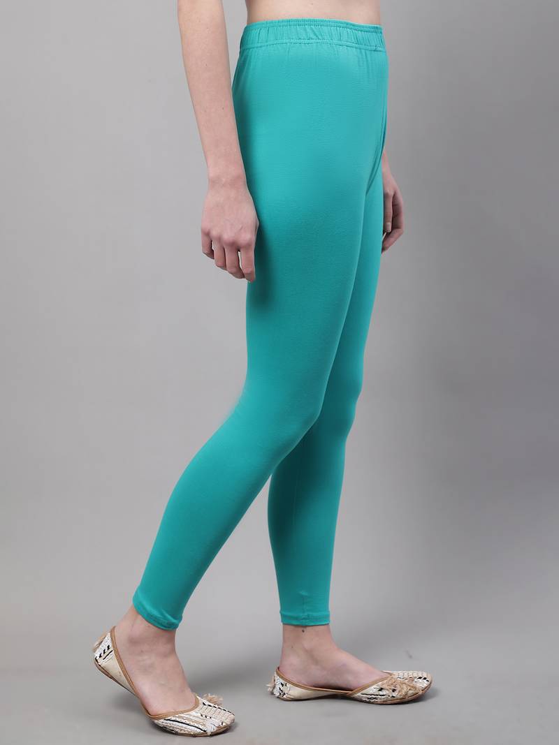 Turquoise Blue Solid Ankle Length Legging