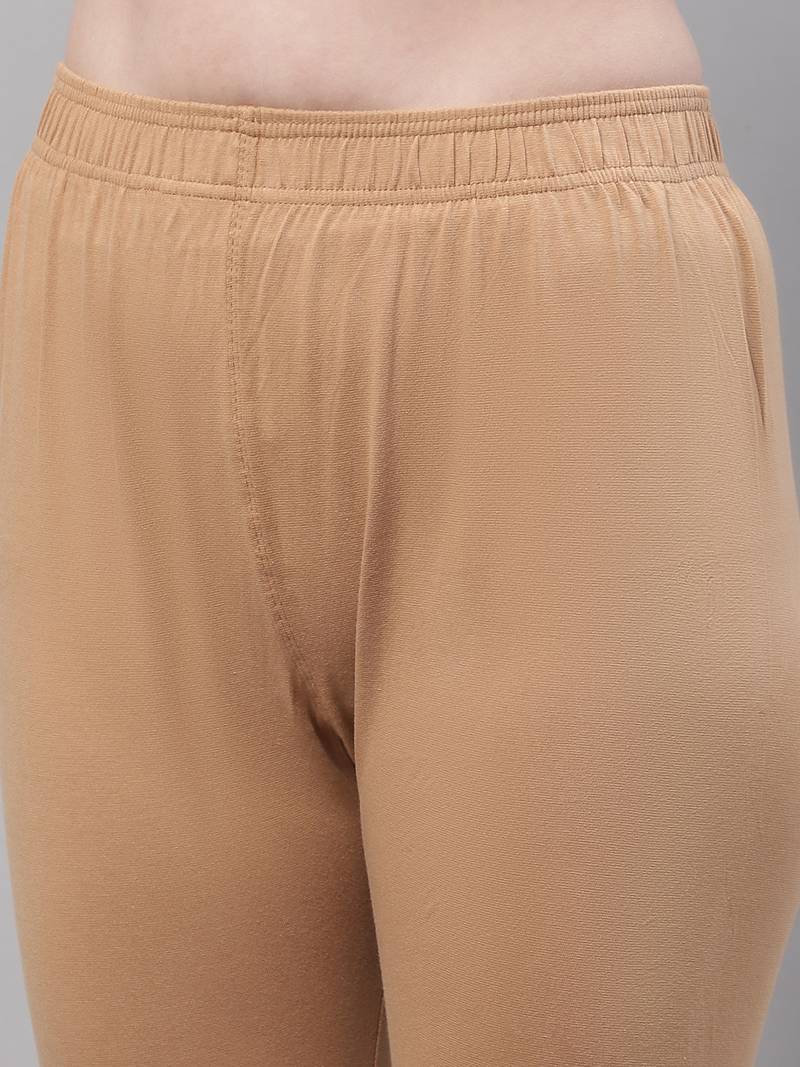 Dark Beige Solid Ankle Length Legging