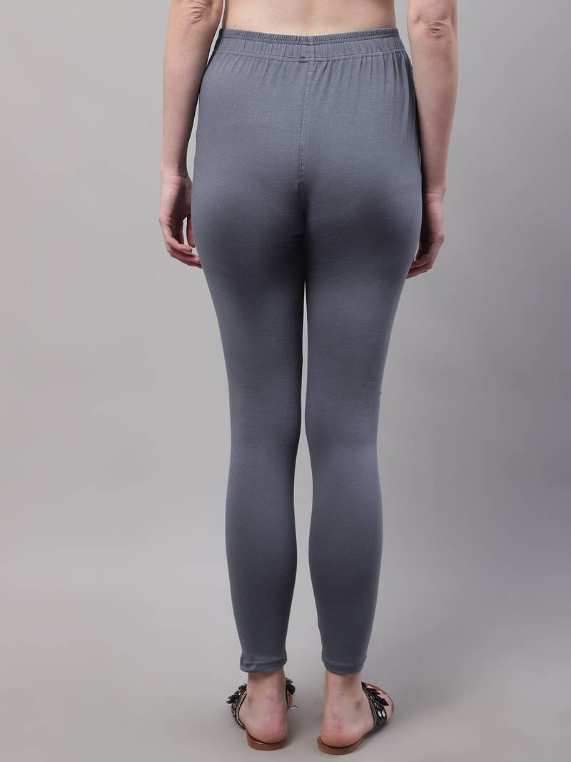 Dark Grey Solid Ankle Length Legging