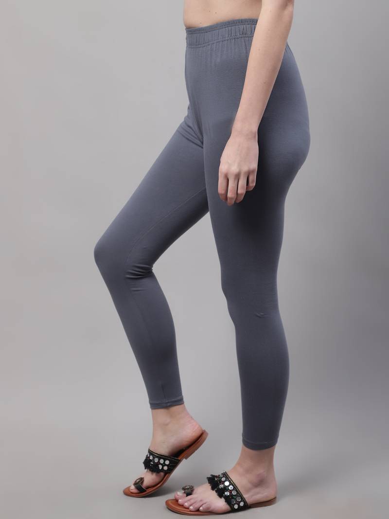 Dark Grey Solid Ankle Length Legging
