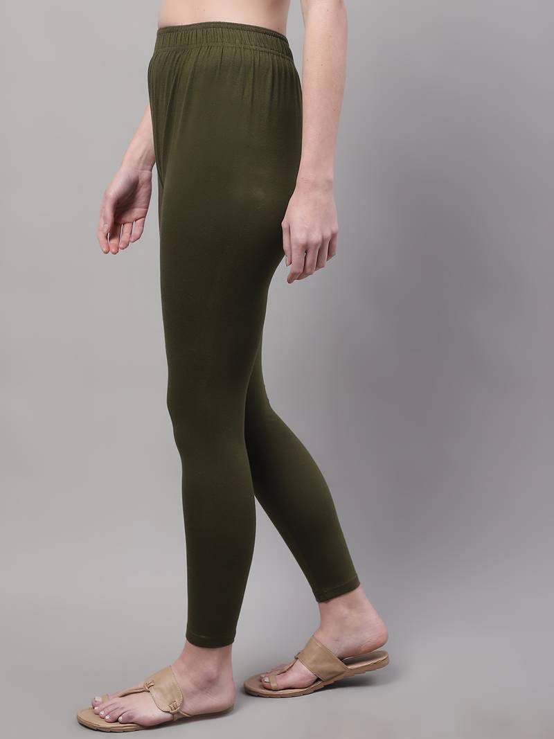 Olive Solid Ankle Length Legging