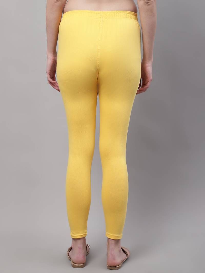 Yellow Solid Ankle Length Legging