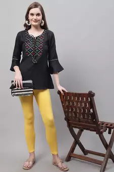 Yellow Solid Ankle Length Legging