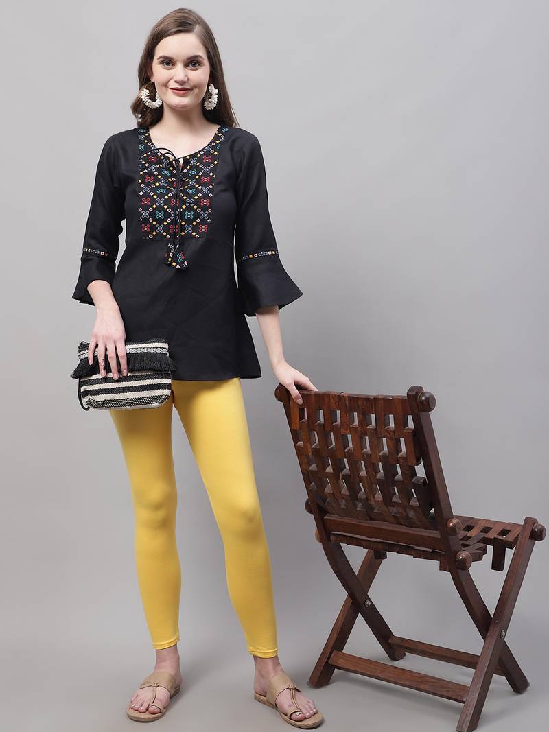 Yellow Solid Ankle Length Legging