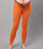 Orange Solid Ankle Length Legging