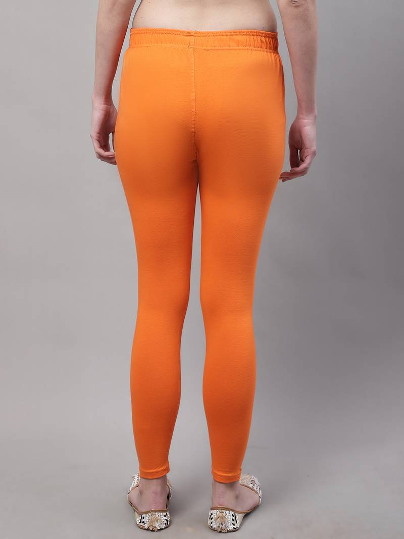 Orange Solid Ankle Length Legging