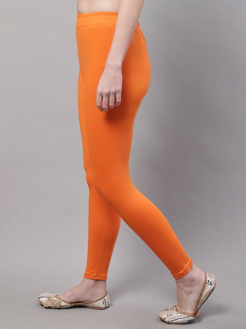 Orange Solid Ankle Length Legging