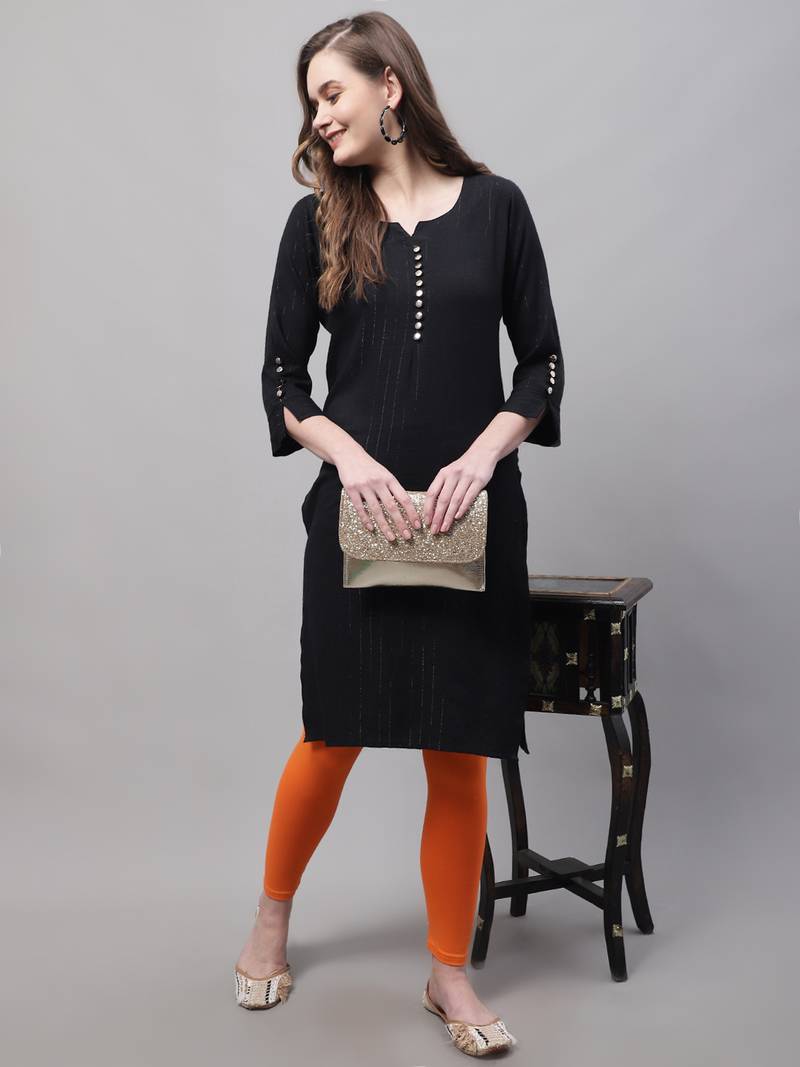 Orange Solid Ankle Length Legging