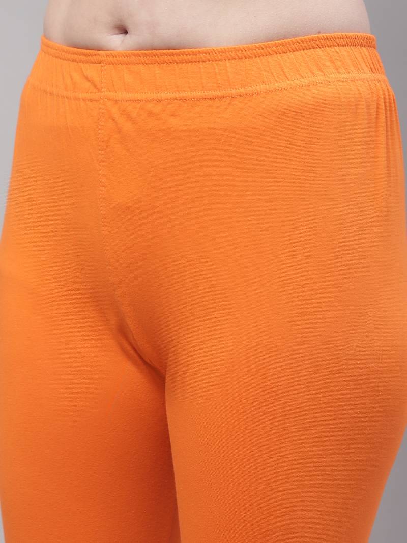 Orange Solid Ankle Length Legging