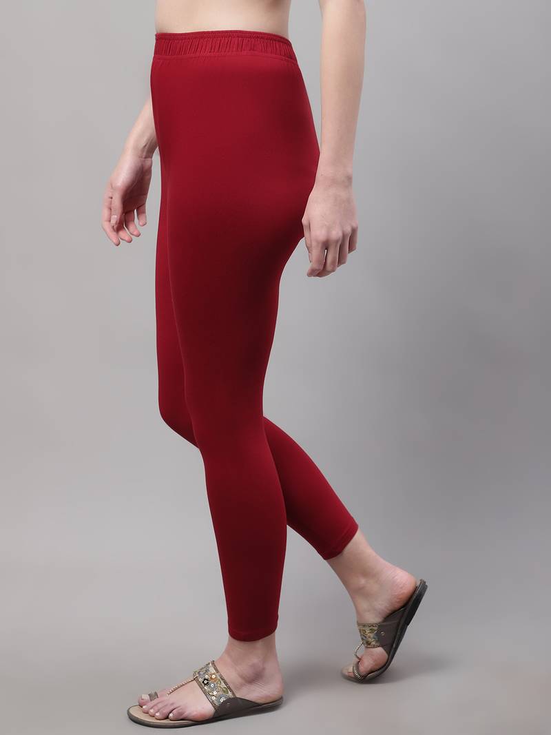 Maroon Solid Ankle Length Legging