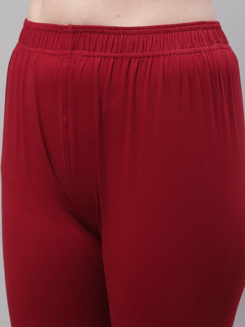 Maroon Solid Ankle Length Legging