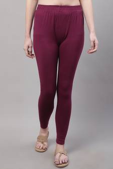 Purple Solid Ankle Length Legging