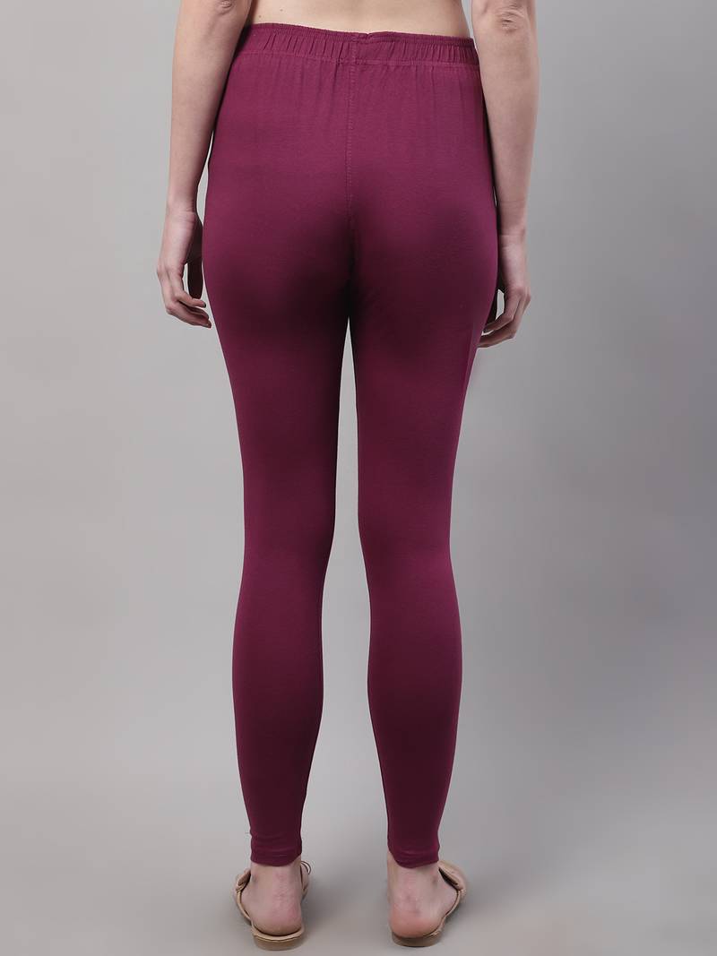 Purple Solid Ankle Length Legging