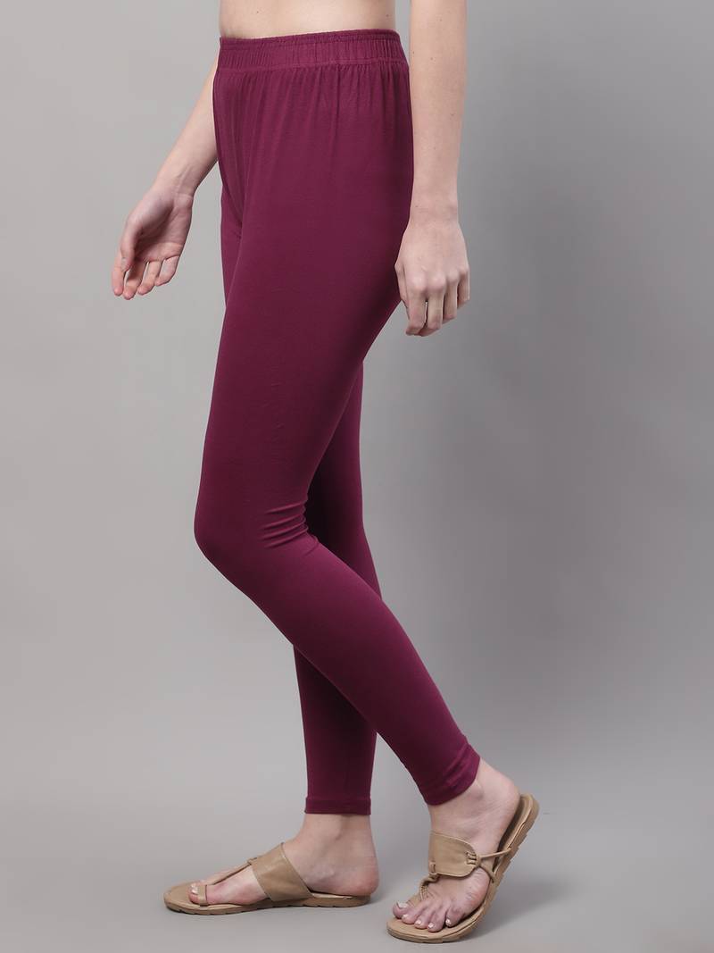 Purple Solid Ankle Length Legging